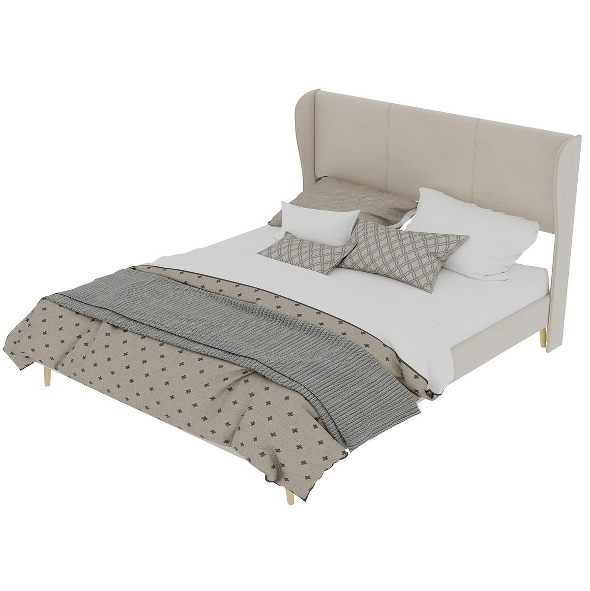 ČALÚNENÁ posteľ 160/200 cm béžová s mäkkým čelom z látky a kovu - béžová, textil (160/200cm) - OKWISH