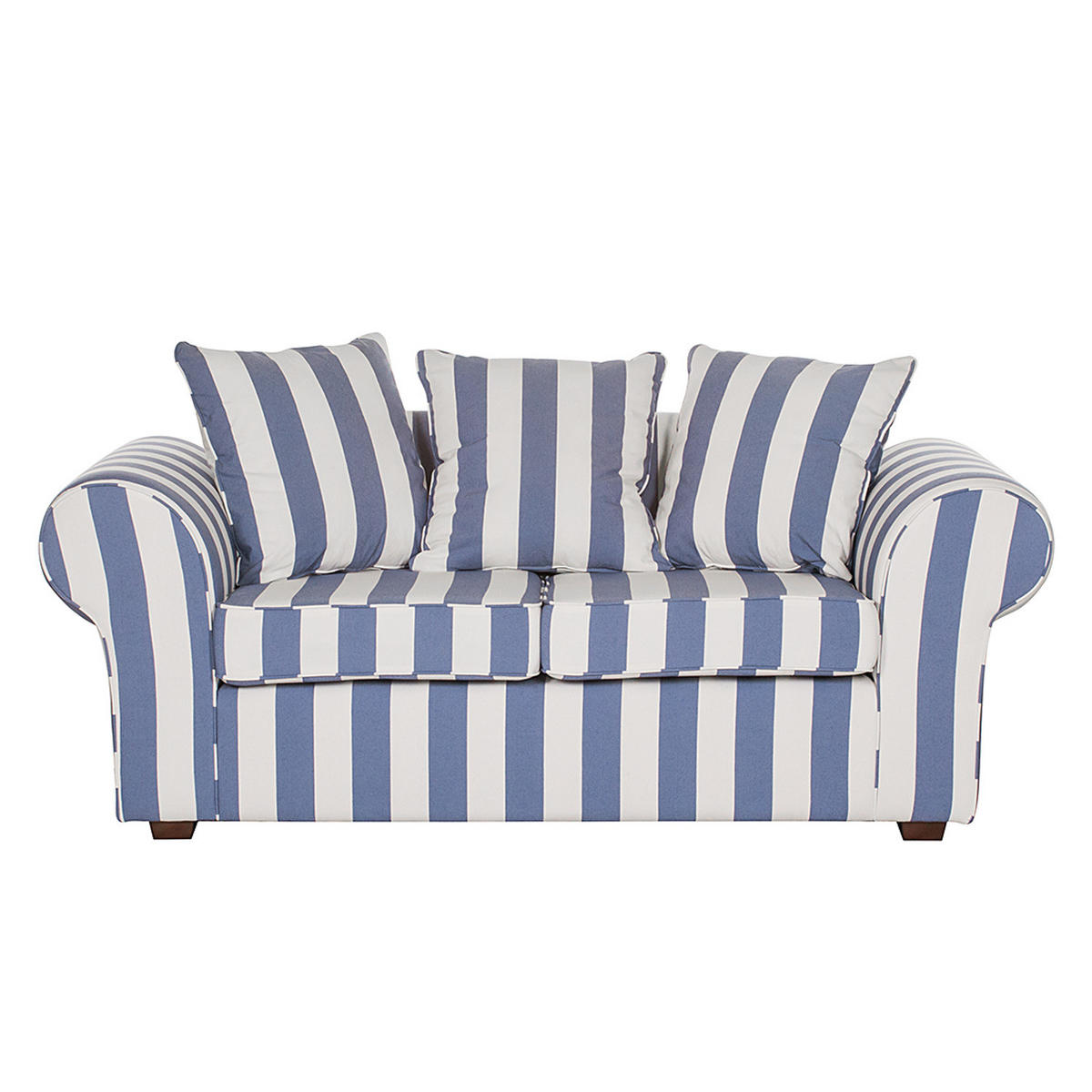2-SITZER SOFA - Webstoff - gestreift - Blau/Dunkelbraun, Buchenholz/Textil (187/88/88cm) - home24