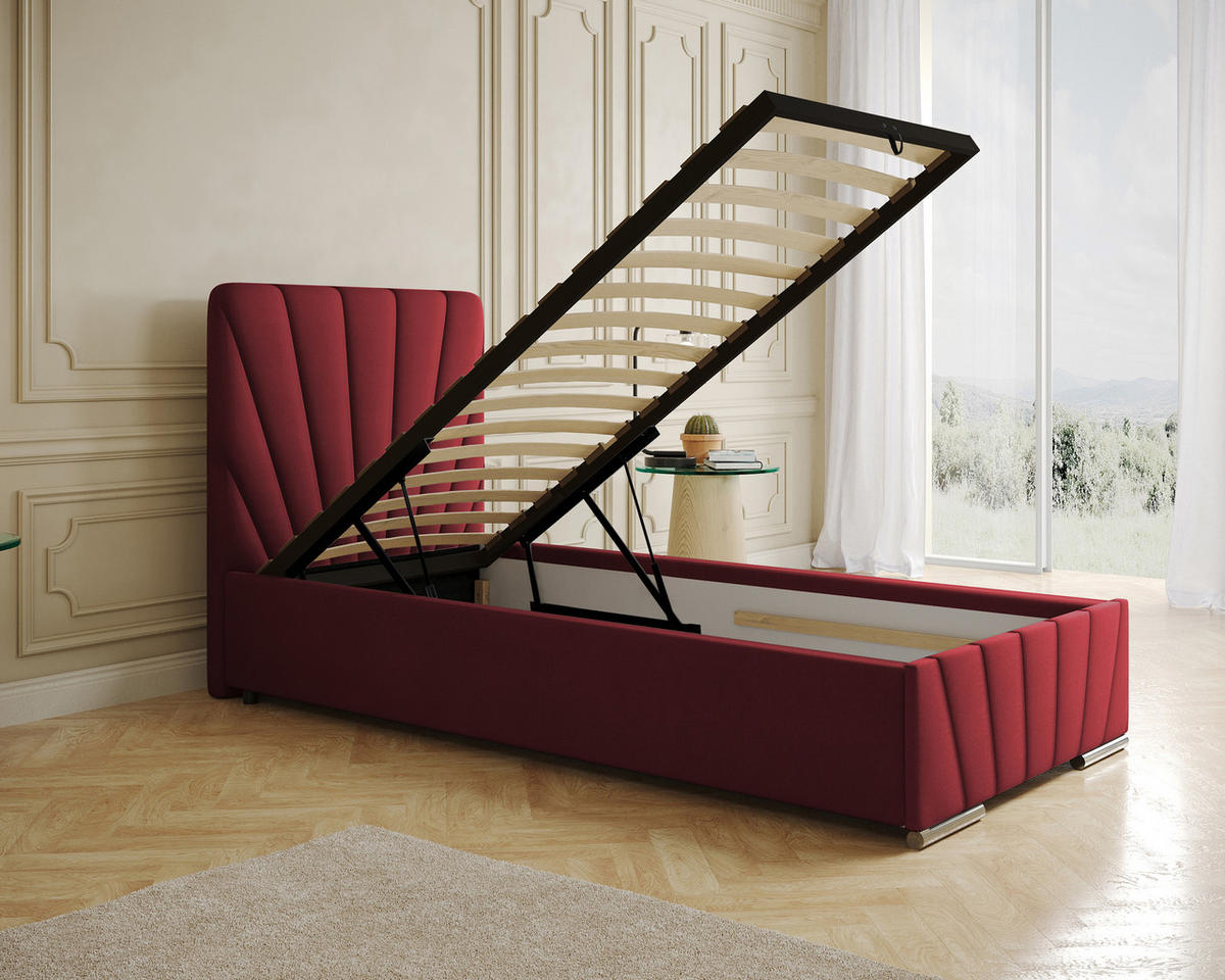 POLSTERBETT Ray 90 x 200 cm mit Bettkasten und Lattenrost Taschenfederkernmatratze mit Kokos 20cm- rot - Rot, Holz (90/200cm) - Homesy