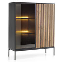 VITRINE Laval WT104 – Wotan-Eiche, Schwarz, mit LED-Beleuchtung - Eichefarben/Eiche Wotan, Glas/Holzwerkstoff (104/126/39cm) - Komodee