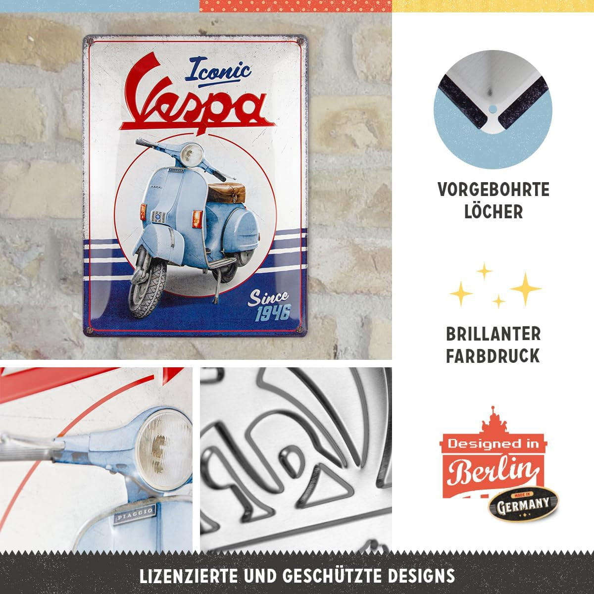 BLECHSCHILD 30/40 cm VespaIconic since 1946 - Multicolor, Metall (30/40/0.2cm) - Nostalgic-Art