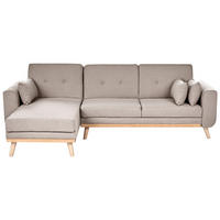 ROZKLÁDACÍ ROHOVÁ POHOVKA 3-místná Látka Béžová pravostranná Kaarina - světle hnědá, textil (260/152cm) - Beliani