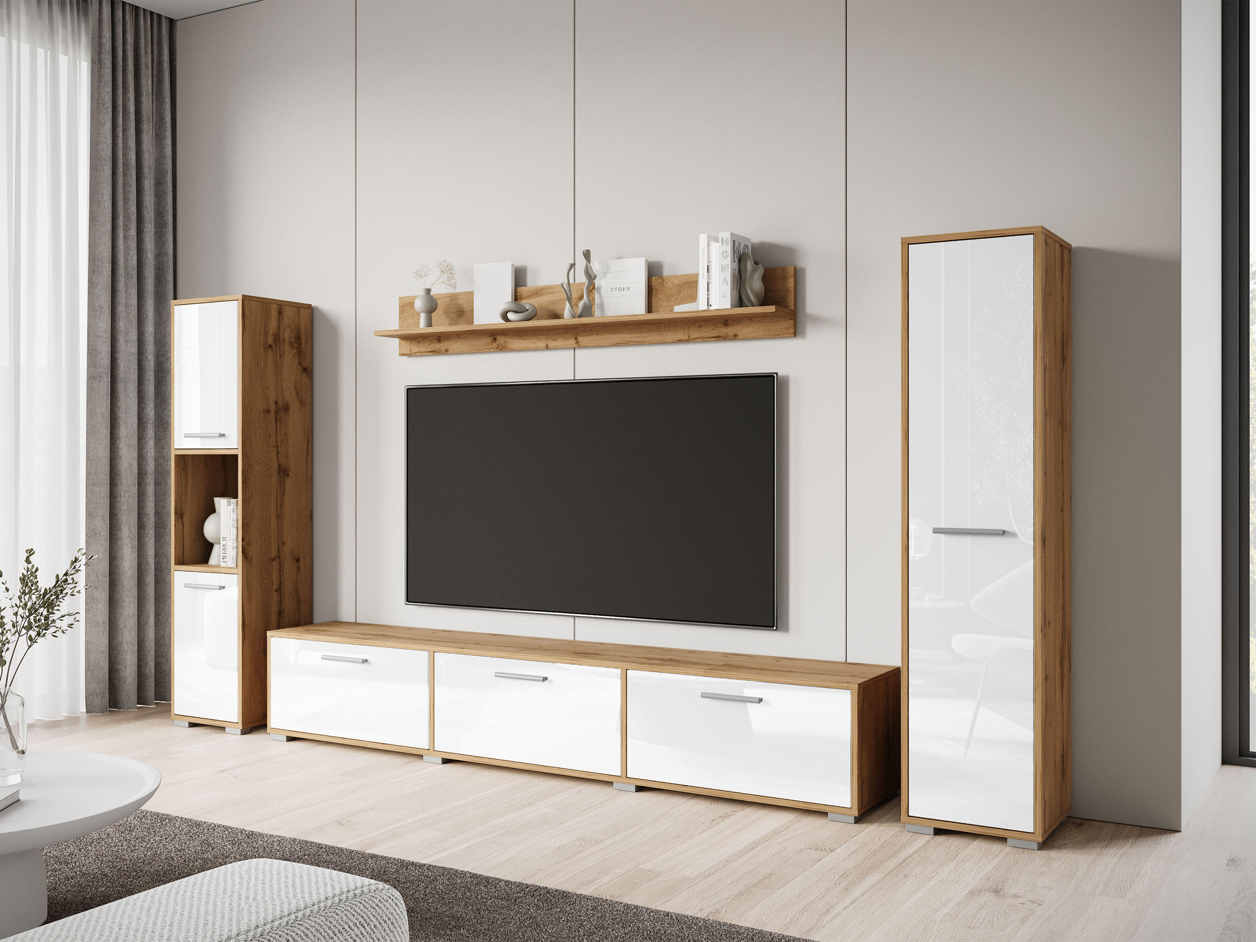 WOHNWAND Bogota XL - Silberfarben/Weiß, Holzwerkstoff/Kunststoff (180/30/31cm) - MIRJAN24