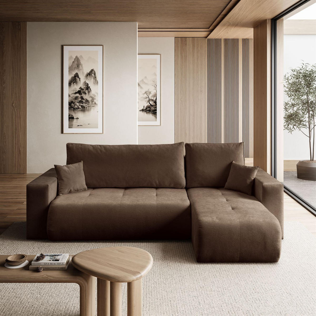 Ecksofa CLOUD II L mit Schlaffunktion, Vibe 26 - Dunkelbraun, Textil (247/152cm) - Lookway