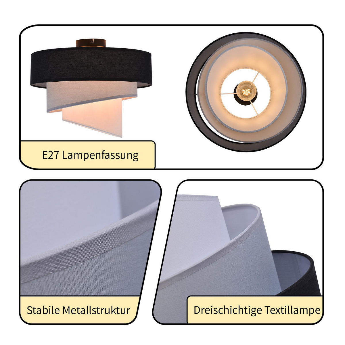 DECKENLEUCHTE Lassiter 40/40/29cm - Schwarz, Metall (40/40/29cm) - Nettlife