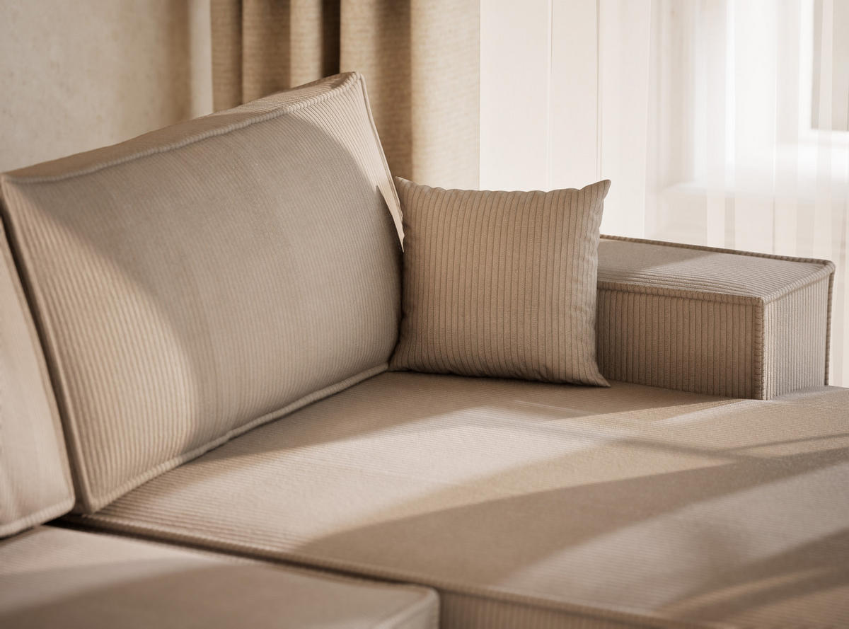 WOHNLANDSCHAFT Kyoto Beige Samtstoff - Beige/Schwarz, Holz/Holzwerkstoff (398/70/148cm) - Maison de Reve