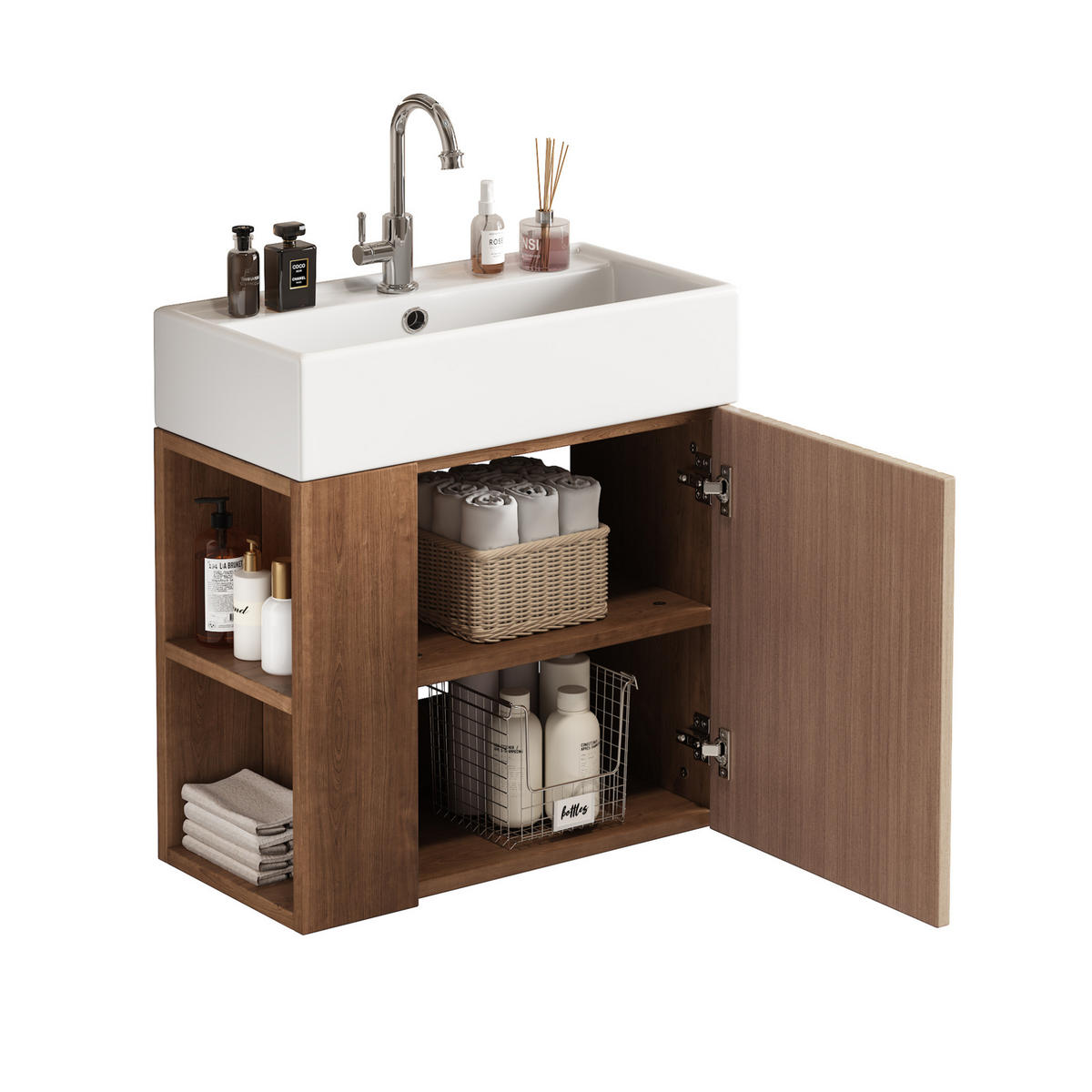 WASCHBECKENUNTERSCHRANK 55 cm mit Keramikbecken Braun - Braun, Holzwerkstoff (31/66.5/55cm) - Beauniv