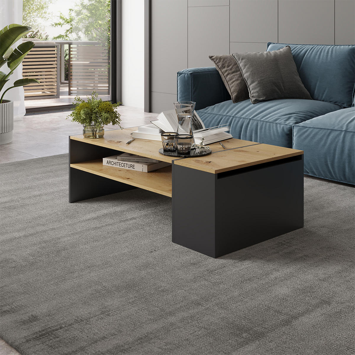 COUCHTISCH Rubby Artisan Eiche/Anthrazit 110 x 60 cm - Anthrazit/Eiche Artisan, Holzwerkstoff (60/110/36cm) - Vicco