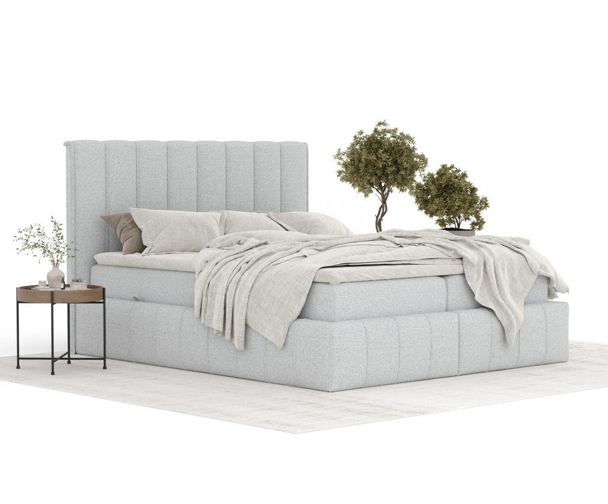 BOXBETT Moretti Hellgrau 140/200 cm mit Matratze und Topper - Hellgrau/Schwarz, Holz/Holzwerkstoff (140/200cm) - Maison de Reve
