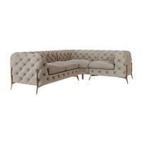 ECKSOFA Chesterfield Lexi Dunkle Creme Samt, Ottomane rechts - Goldfarben/Creme, Holz/Textil (264/204cm) - S-Style Möbel
