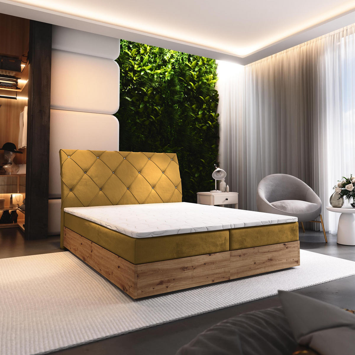 BOXBETT VELLANO 140x200 cm mit Matratze und Topper - Gelb - Gelb, Holz (140/200cm) - MASSENO