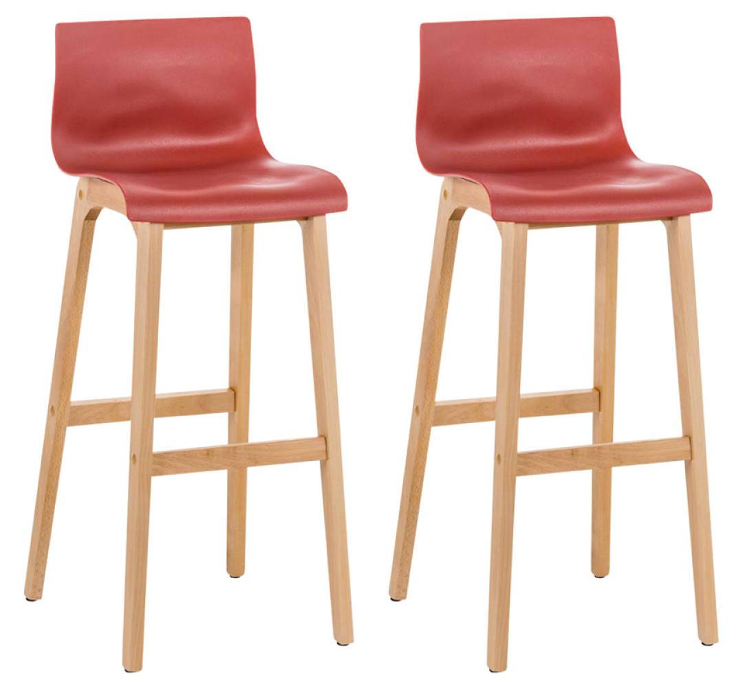 BARHOCKER 2er Set Holz rot - Eukalyptusholzfarben/Rot, Holz (41/101/46cm) - CLP