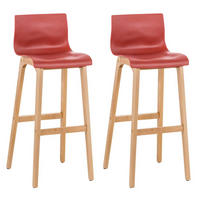 BARHOCKER 2er Set Holz rot - Eukalyptusholzfarben/Rot, Holz (41/101/46cm) - CLP