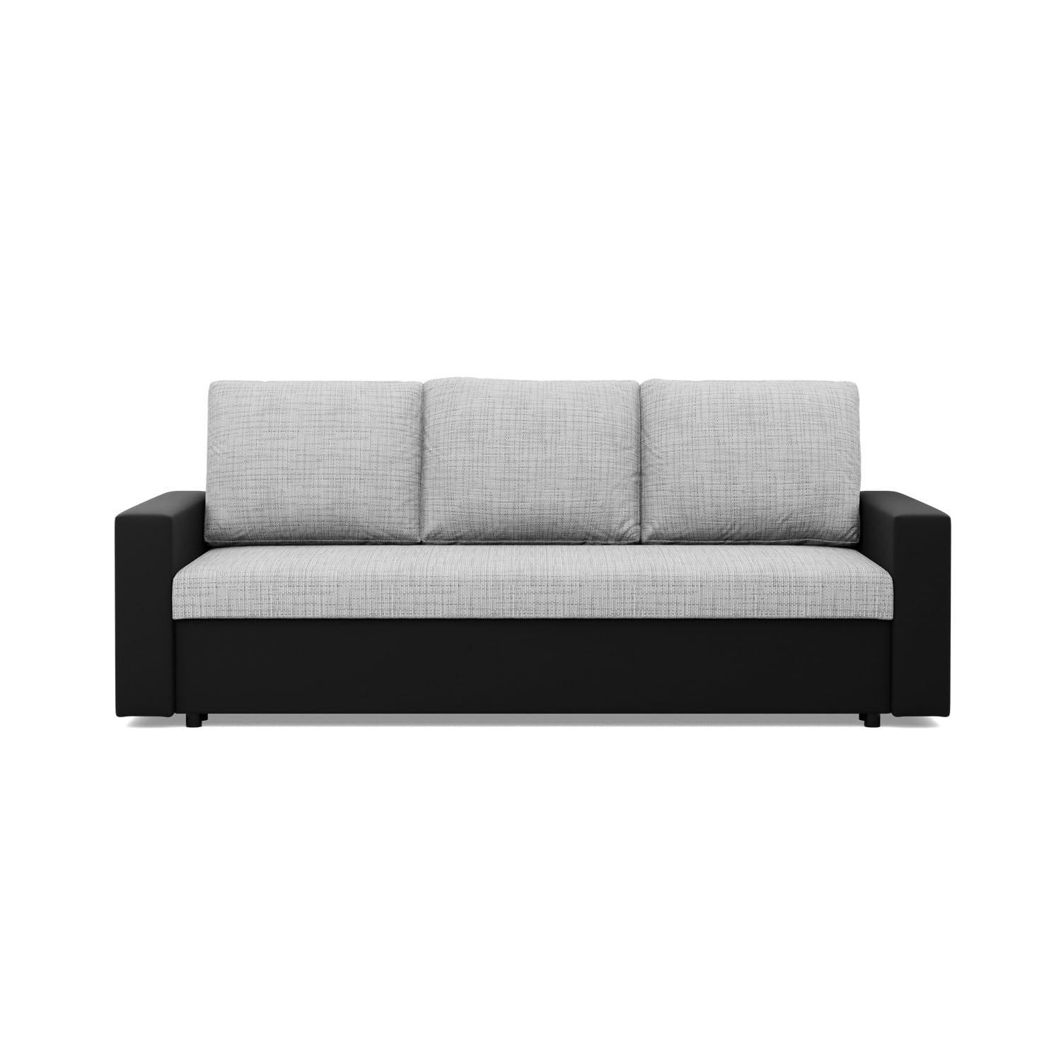 SOFA 3-SITZER MIT SCHLAFFUNKTION LUNA, Grau + Schwarz - Schwarz/Grau, Textil (220/92/92cm)