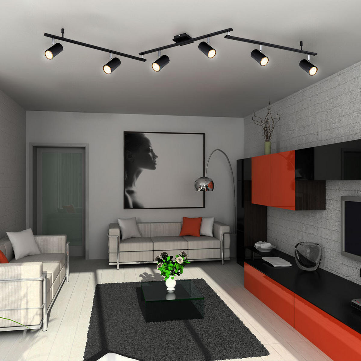 DECKENLEUCHTE Robby Metall Schwarz matt - Schwarz, Metall (180/10/18.5cm) - Globo Lighting