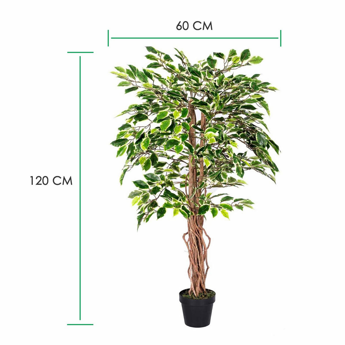 KUNSTBAUM Ficus benjamini, 120 cm - Multicolor, Kunststoff (120cm) - Homescapes