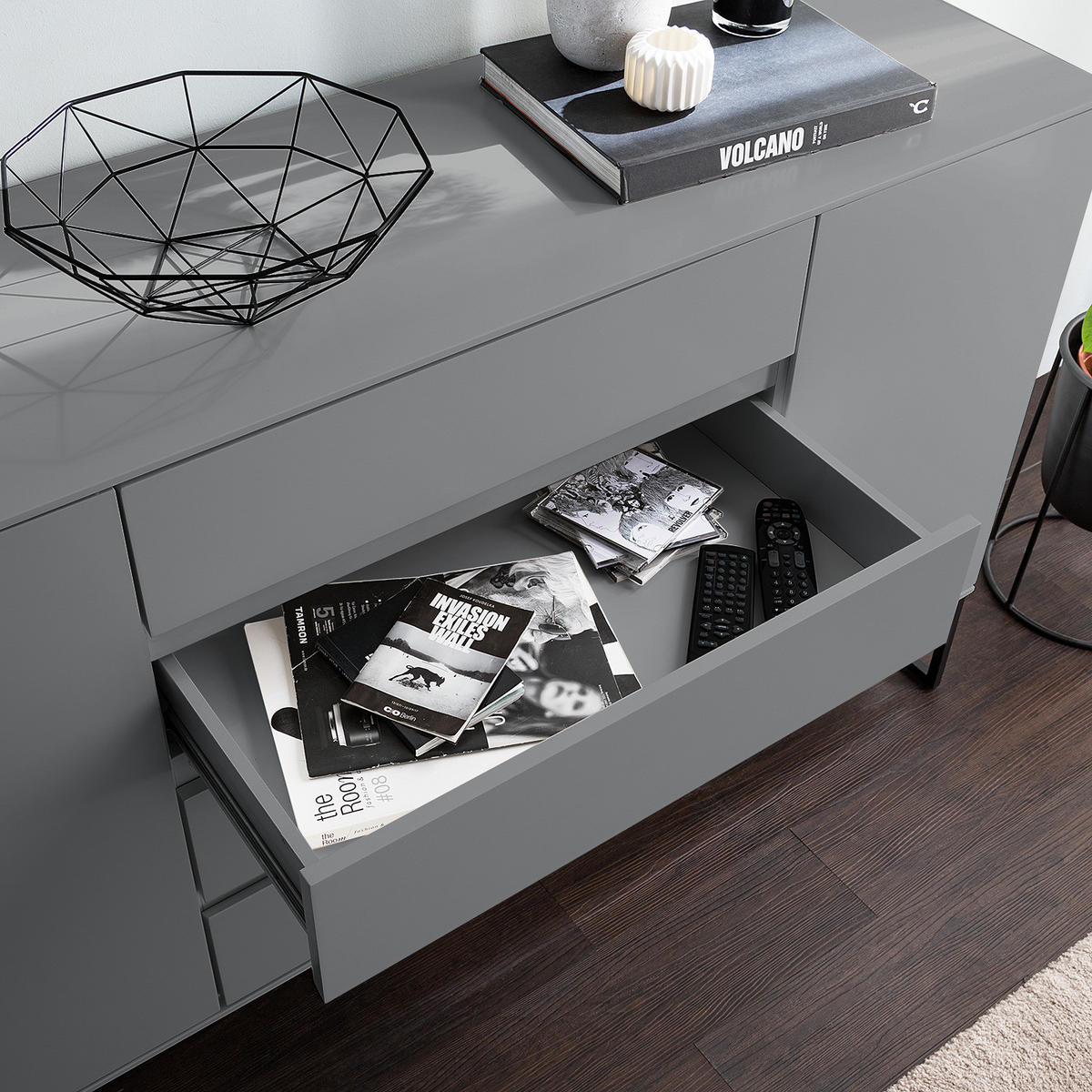 SIDEBOARD - Schwarz/Grau, Holzwerkstoff (186/86/40cm) - home24