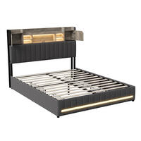 POLSTERBETT 140x190cm - Doppelbett 140x190cm mit Schubladen - RGB-LED-Beleuchtung - ohne Matratze - Grau - Grau, Textil (140/190cm) - DELFA