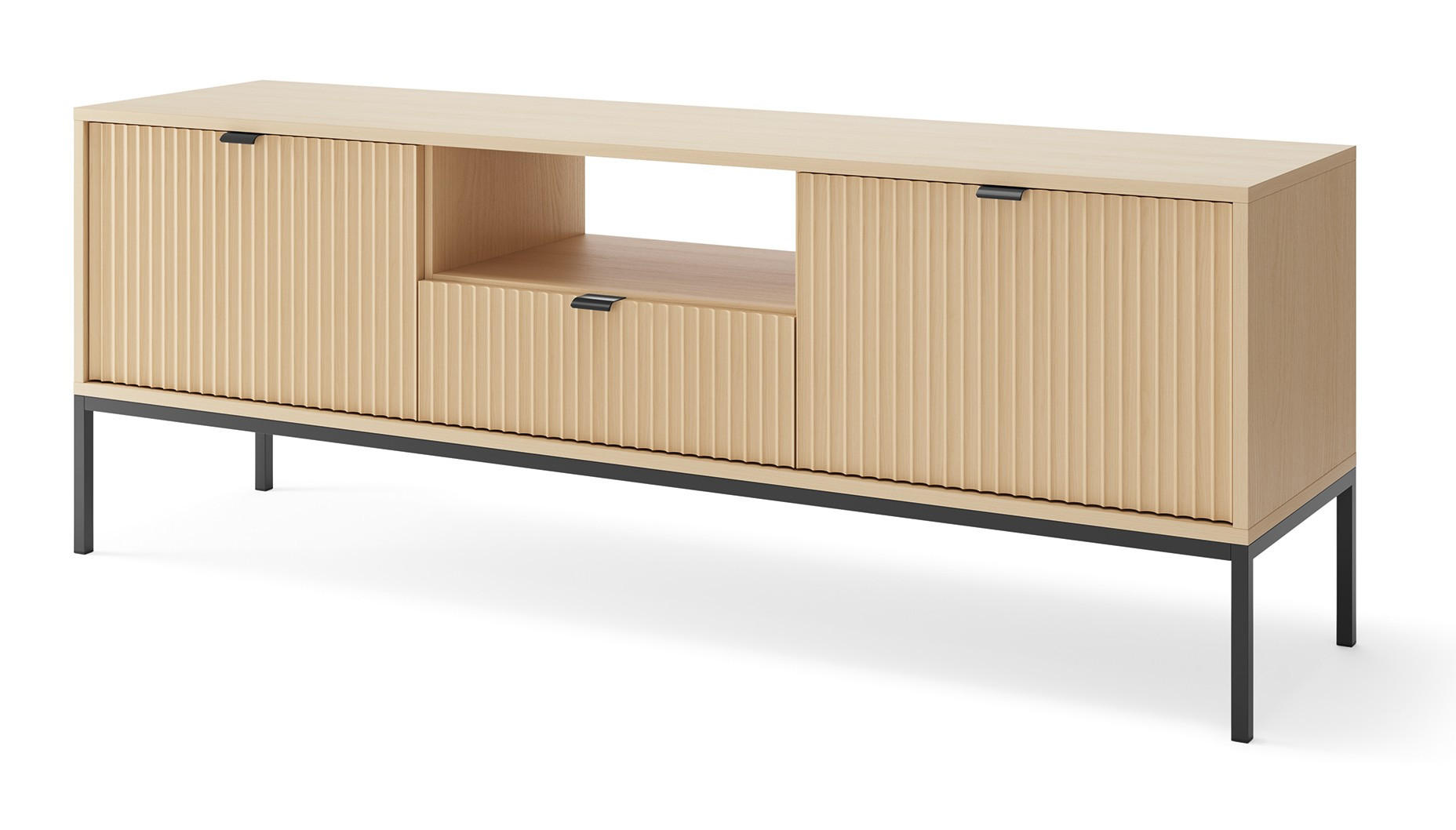 TV-SCHRANK Vicenza Eiche Schwarz Hohe Beine - Beige, Holzwerkstoff (154/56/39cm) - Sepro Meble