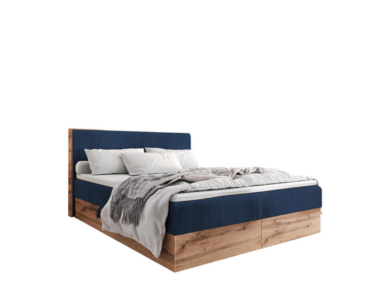 BOXBETT TESSA 140x200 Dunkelblau Cord - H3 - Dunkelblau, Textil (120/200cm) - AN-Moebel 4u
