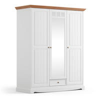 KLEIDERSCHRANK Belluno Elegante Kiefer weiß (RAL9010) lackiert / Kiefer gebeizt, Eichefarben 155 / 64 / 190cm - Eichefarben/Weiß, Holz/Metall (155/190/64cm) - Feldmann-Wohnen