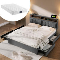 POLSTERBETT 140/200 cm mit Matratze, USB-C, Steckdosen, 4 Schubladen und verstellbarem Kopfteil, Grau - Grau, Textil - Redom
