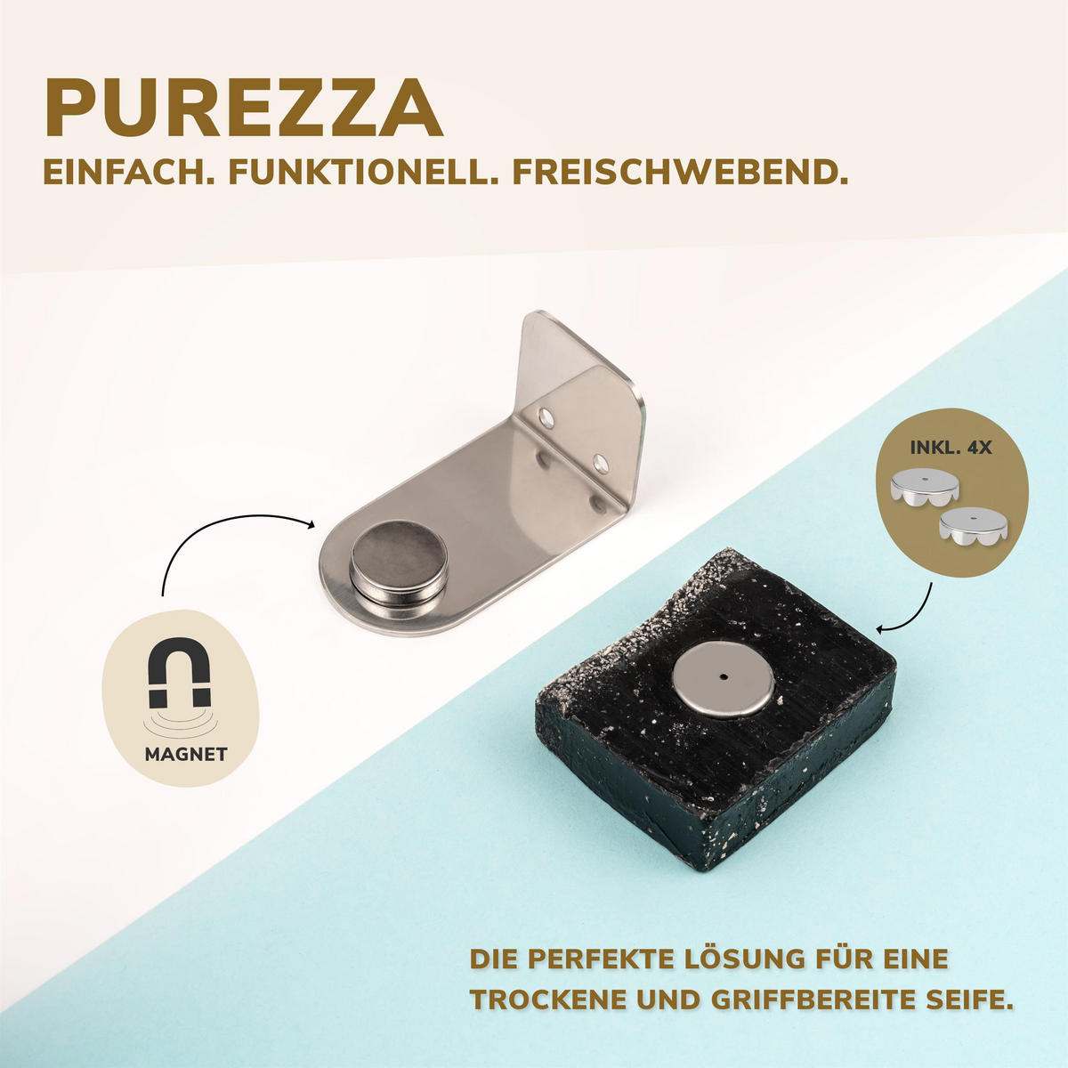 MAGNET-SEIFENHALTER PUREZZA 2er-Set glänzend - Silberfarben, Metall (4.5/4.5/8cm) - bremermann