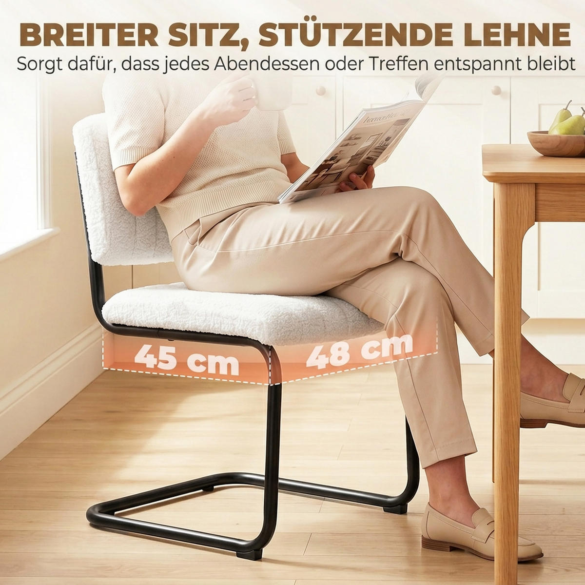 STUHL 2er-Set Creme 55.0/48.0/76.0 cm - Creme, Textil (48/76/55cm)