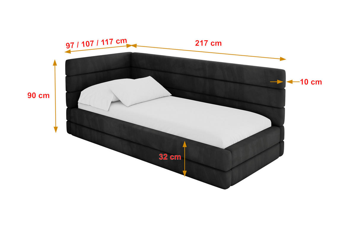 EINZELLBETT Jugendbett mit Bettkasten, Rechts - BEMY 90x200 Schwarz - Anthrazit, Holzwerkstoff/Textil (90/200cm) - ALTDECOR