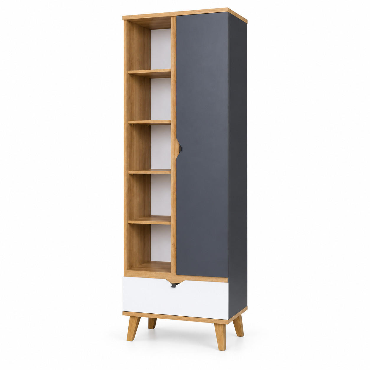 Ravio Bücherregal Weiß, Graphit, Eiche 60x200x40 cm