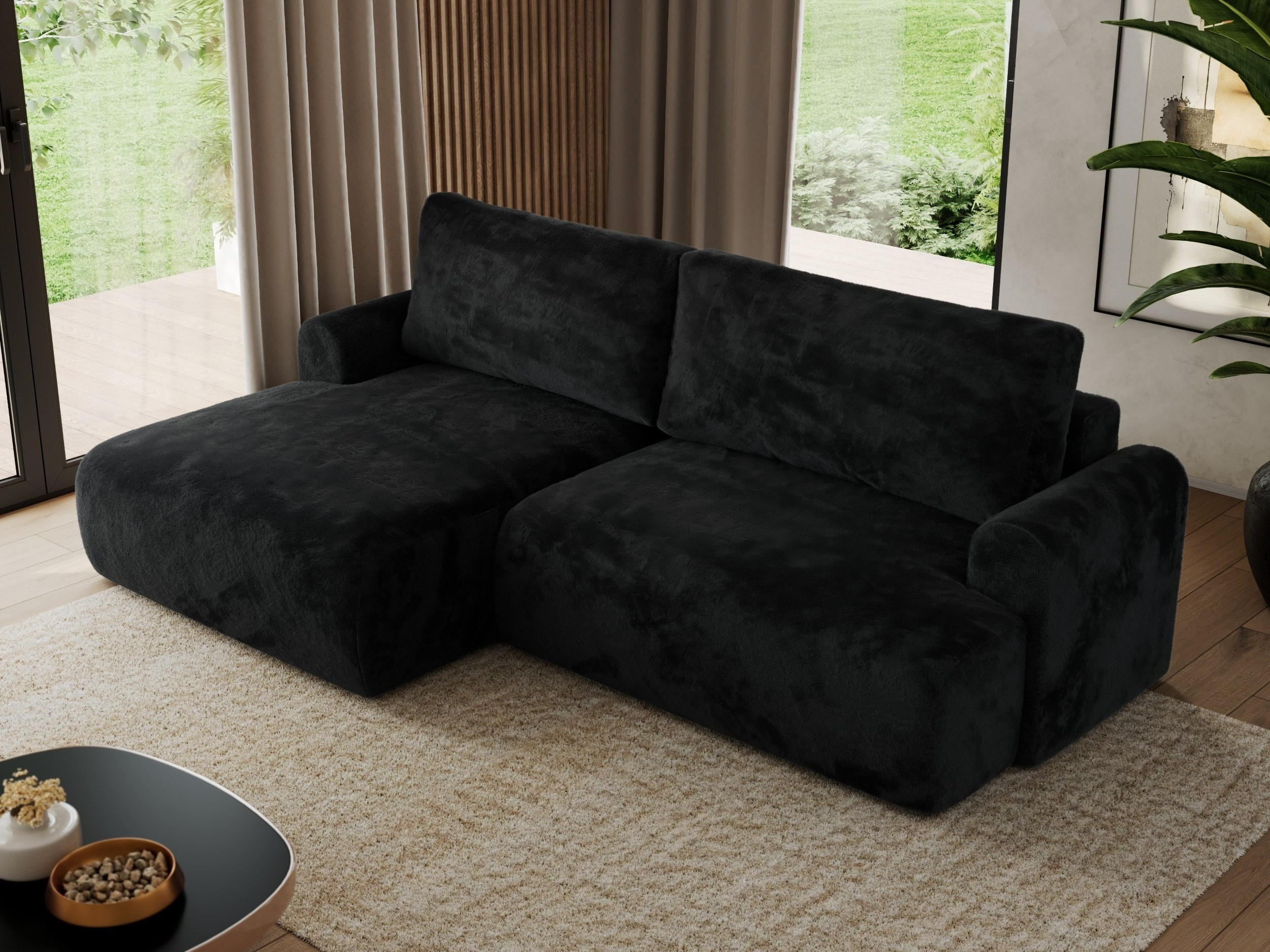 ECKSCHLAFSOFA TONO L Schwarz Plüsch - links - Schwarz, Kunststoff/Textil (260/150cm) - MKS