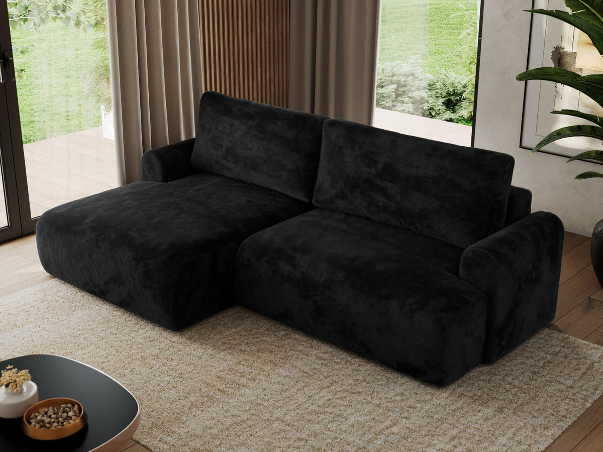 ECKSCHLAFSOFA TONO L Schwarz Plüsch - links - Schwarz, Kunststoff/Textil (260/150cm) - MKS
