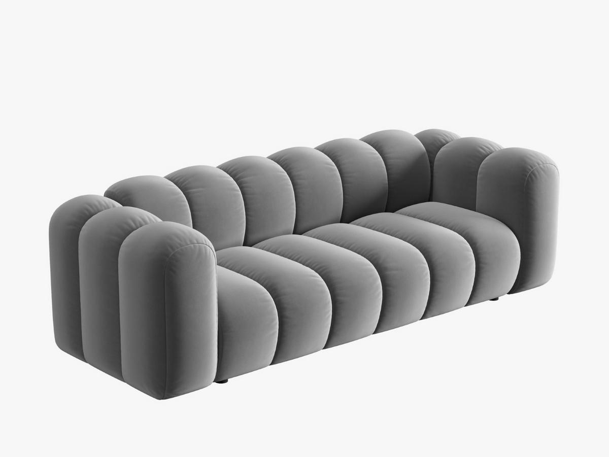 SOFA Lupine aus Samt grau 3 Sitzplätze - Grau, Textil (95/70/230cm) - Micadoni