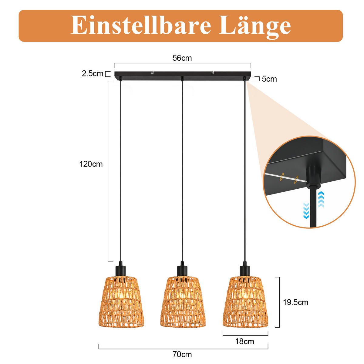 PENDELLEUCHTE Benedict 70/56/120 cm - Braun, Metall (70/56/120cm) - ZMH