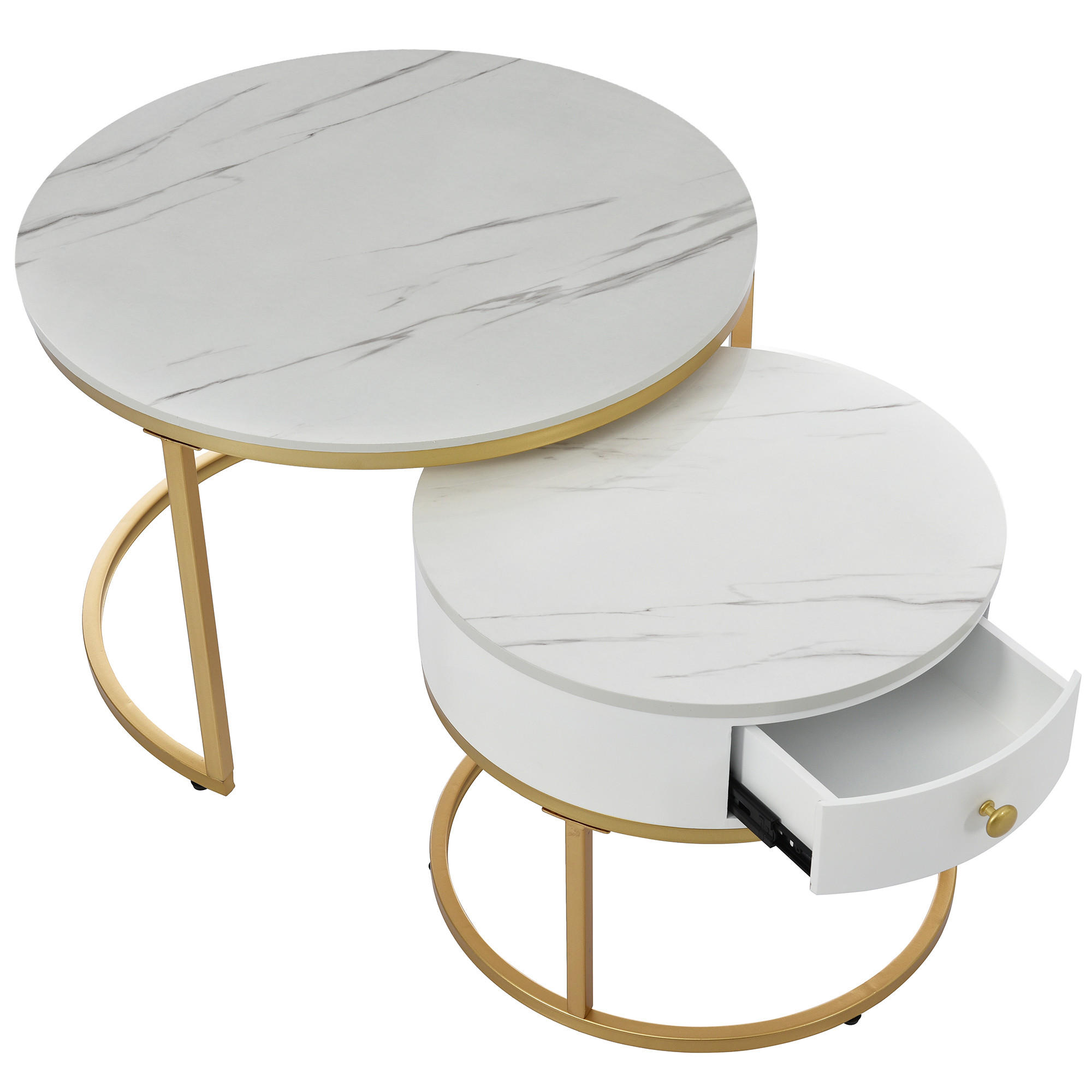 COUCHTISCH 2er Set runde Runder Nested Beistelltisch - Weiß, Metall (70/70/48cm) - Urban Meuble