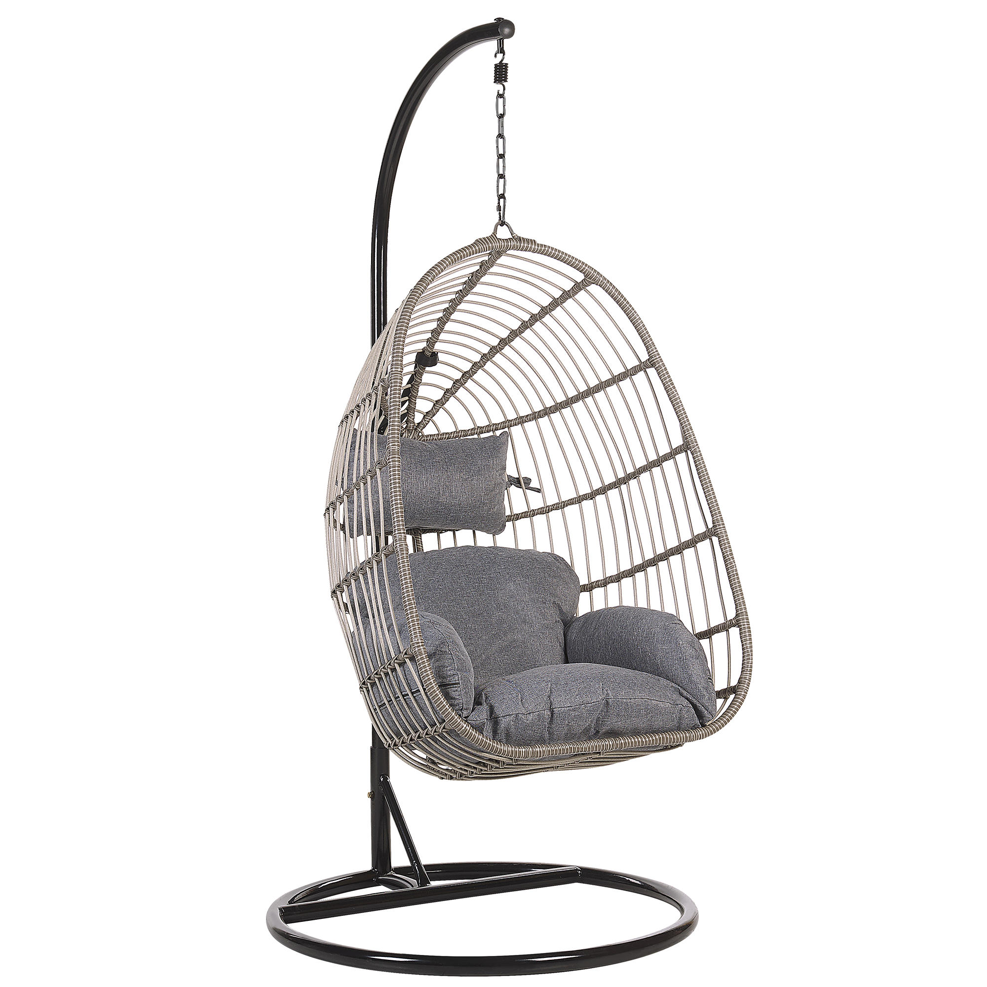 HÄNGESESSEL mit Gestell PE Rattan grau 97 cm Casoli - Grau, Kunststoff (97/199/97cm) - Beliani