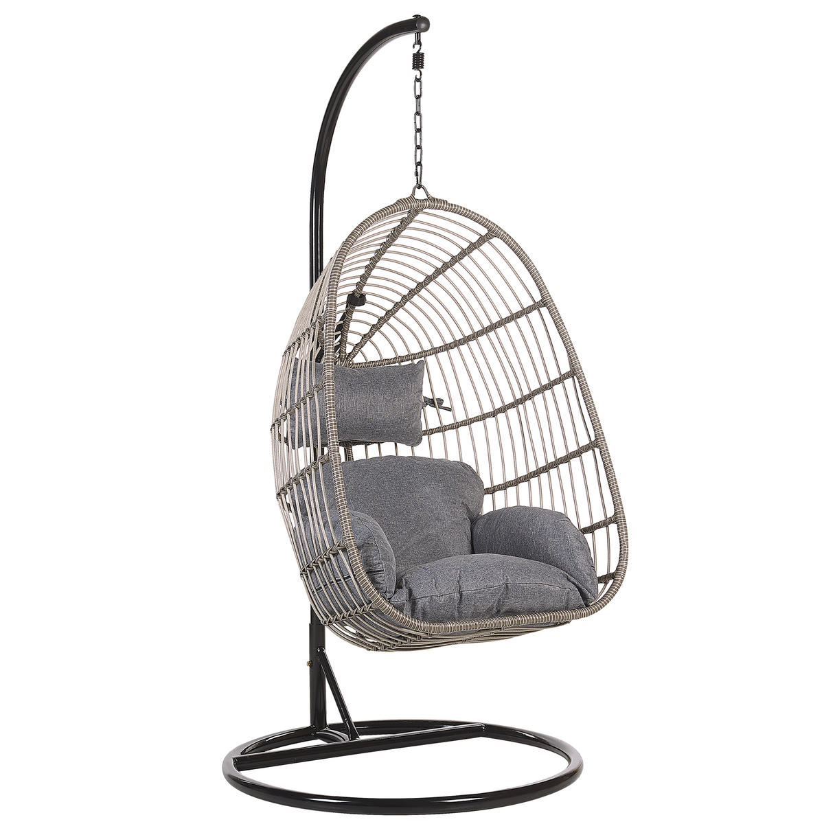 HÄNGESESSEL mit Gestell PE Rattan grau 97 cm Casoli - Grau, Kunststoff (97/199/97cm) - Beliani