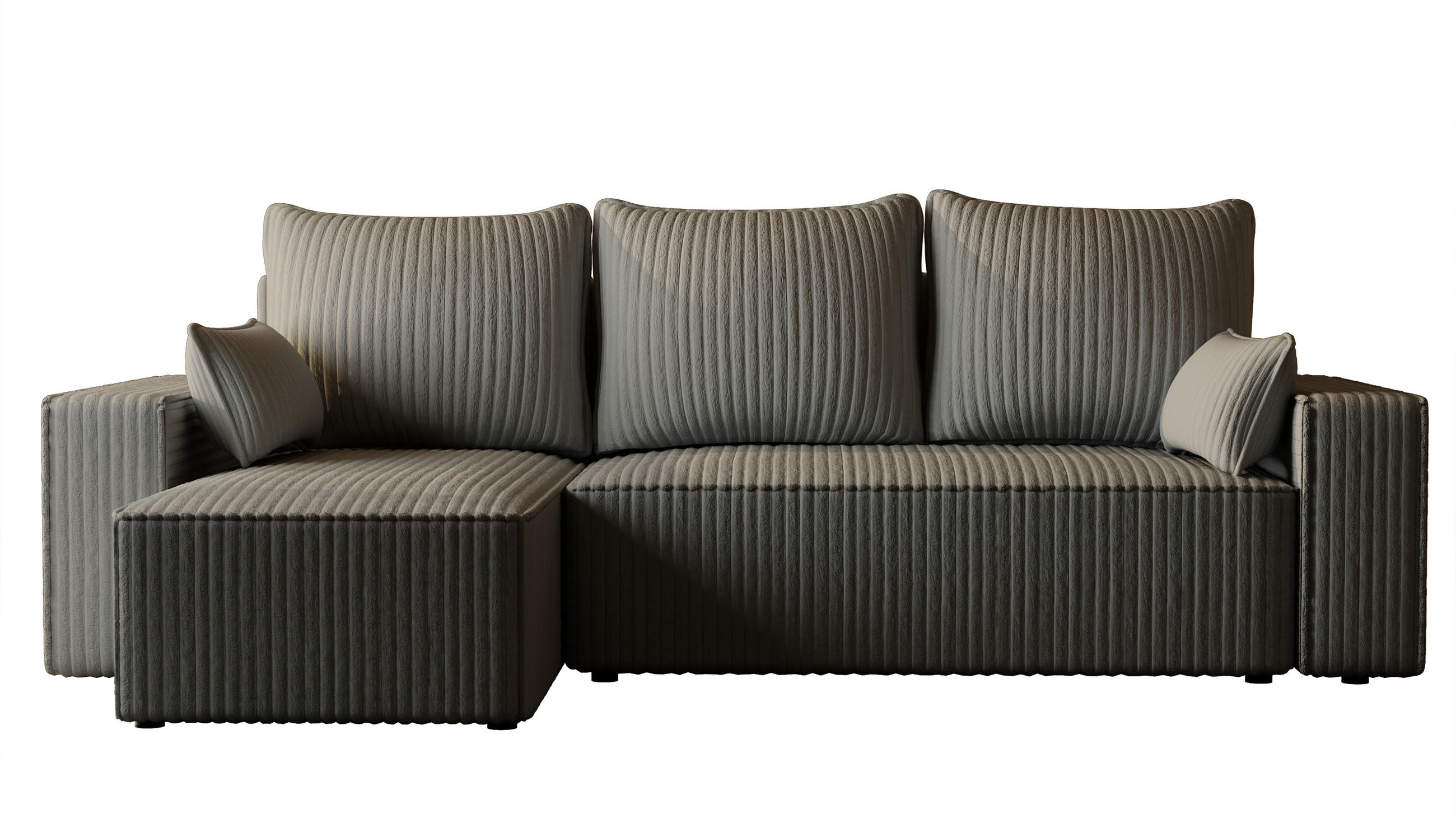 ECKSOFA Tobi mit Bettkasten und Schlaffunktion, L-Form/XL-Form, Cordstoff, Universal - Grau, Holzwerkstoff (246/145cm) - 4ALL HOME