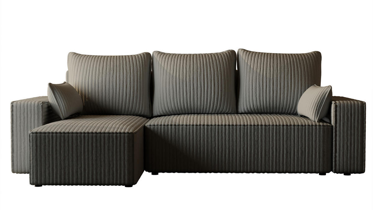 ECKSOFA Tobi mit Bettkasten und Schlaffunktion, L-Form/XL-Form, Cordstoff, Universal - Grau, Holzwerkstoff (246/145cm) - 4ALL HOME
