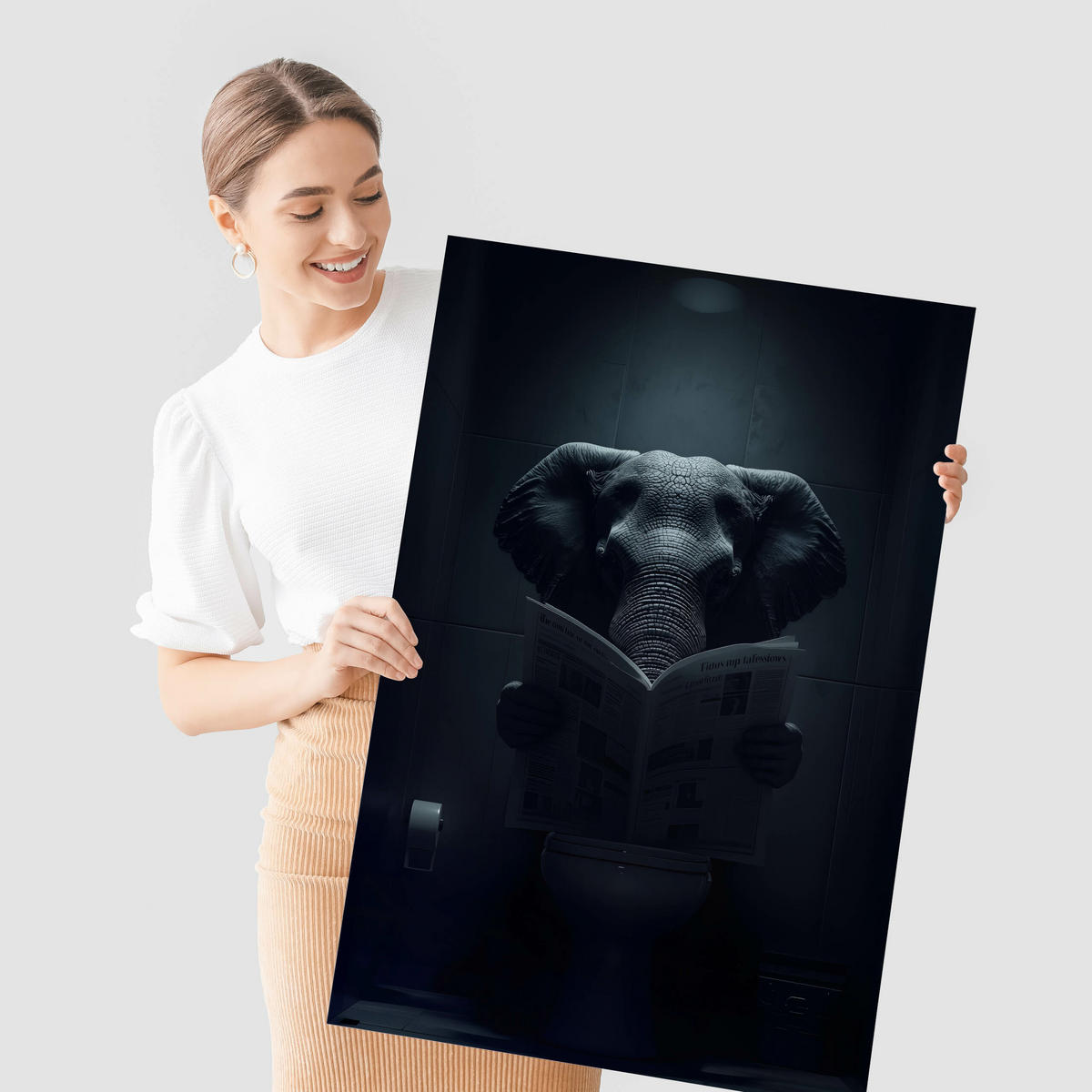 POSTER für WC Badezimmer ELEFANT mit Zeitung Abstraktion 30x40cm - Schwarz/Grau, Papier (30/40/40cm) - Muralo