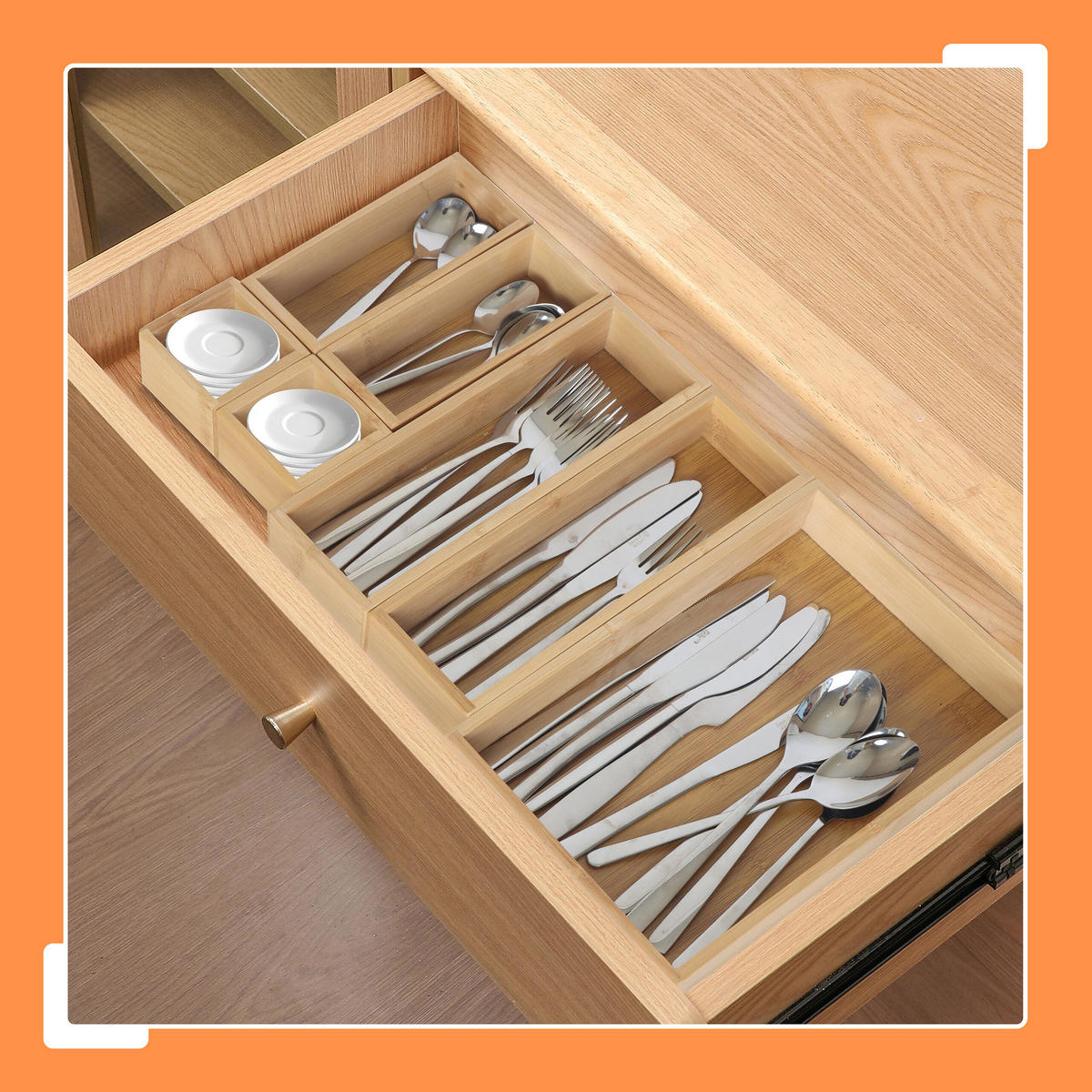 7DÍLNÝ organizér do zásuvek - světle hnědá, dřevo/kompozitní dřevo (28/5/19.5cm) - Relaxdays