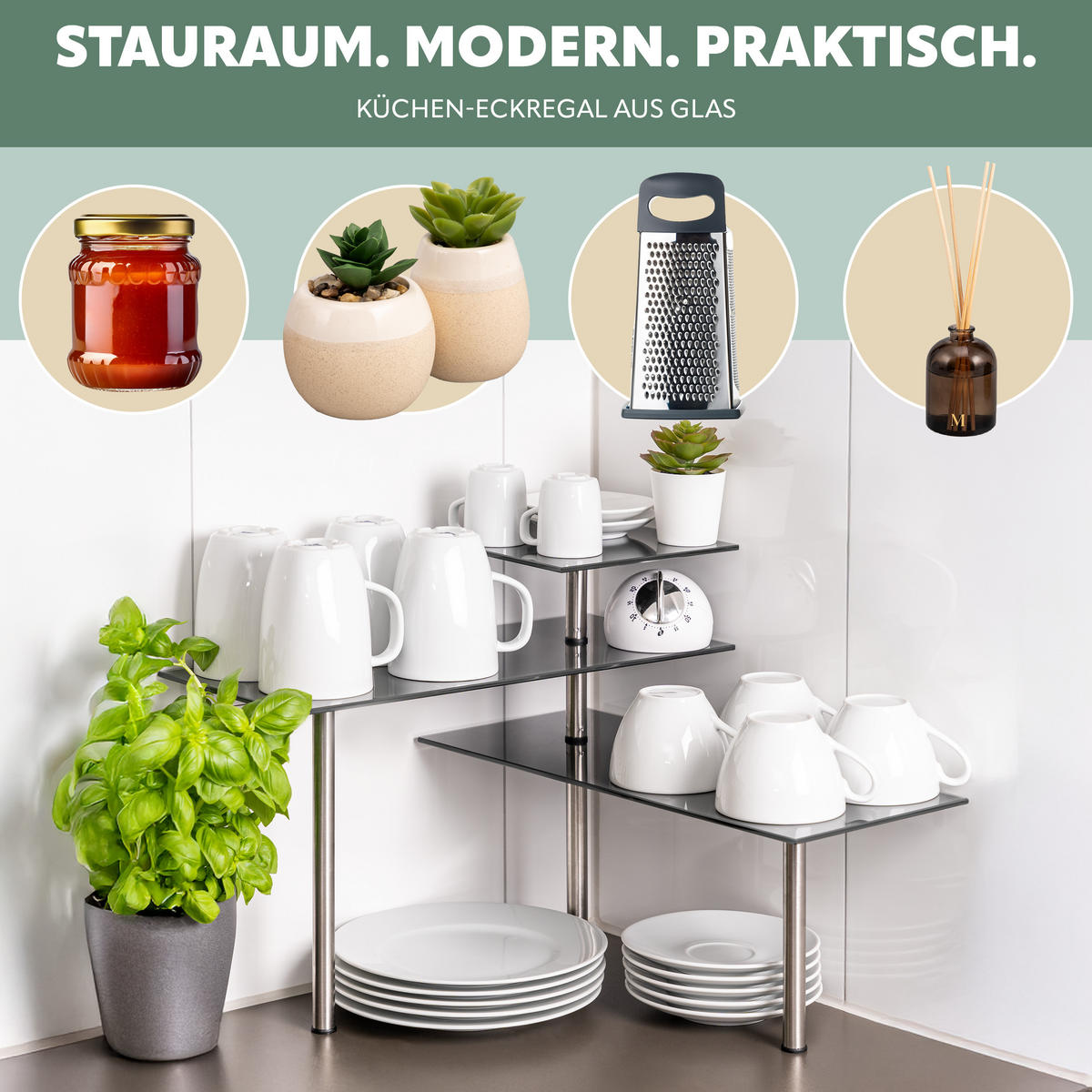 ECKREGAL, grau - Grau, Glas (42/35/42cm) - bremermann