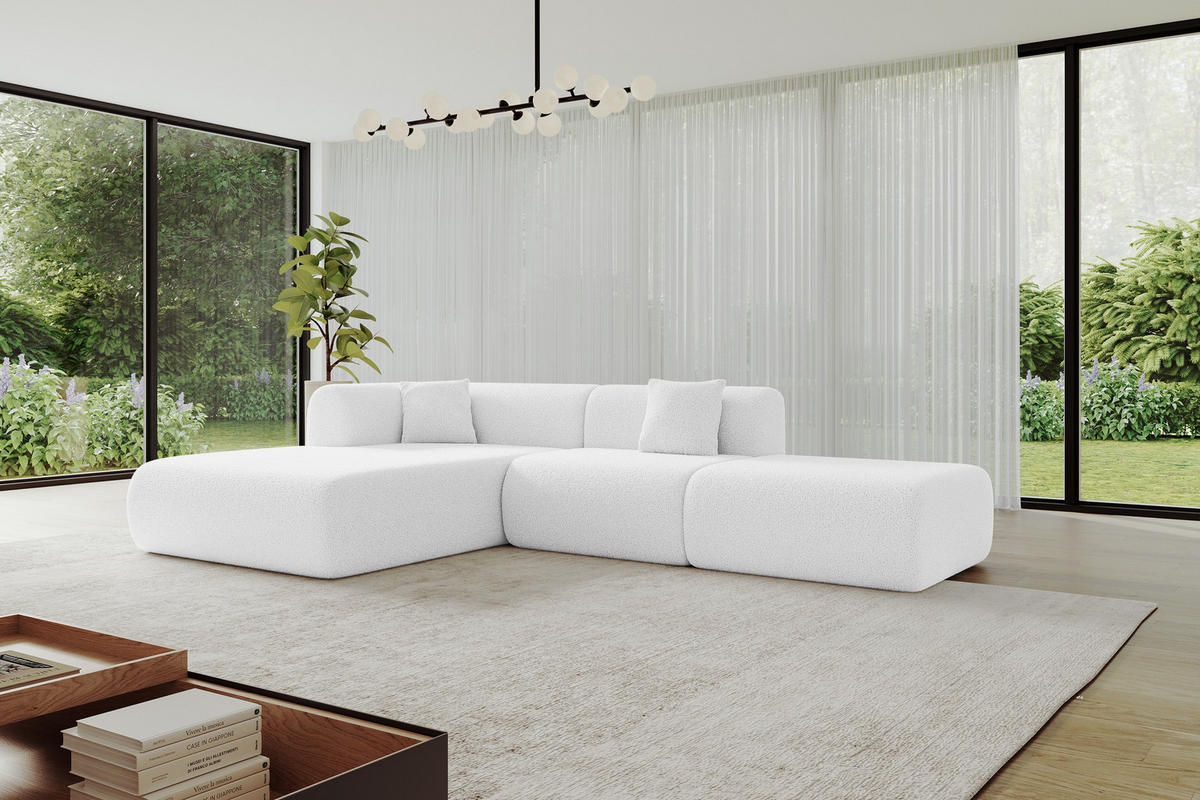 ECKSOFA Ottomane Links OVLY-L 289x176x71 Weiß Bouclé - Schwarz/Weiß, Holzwerkstoff/Kunststoff (176/289cm) - ALTDECOR