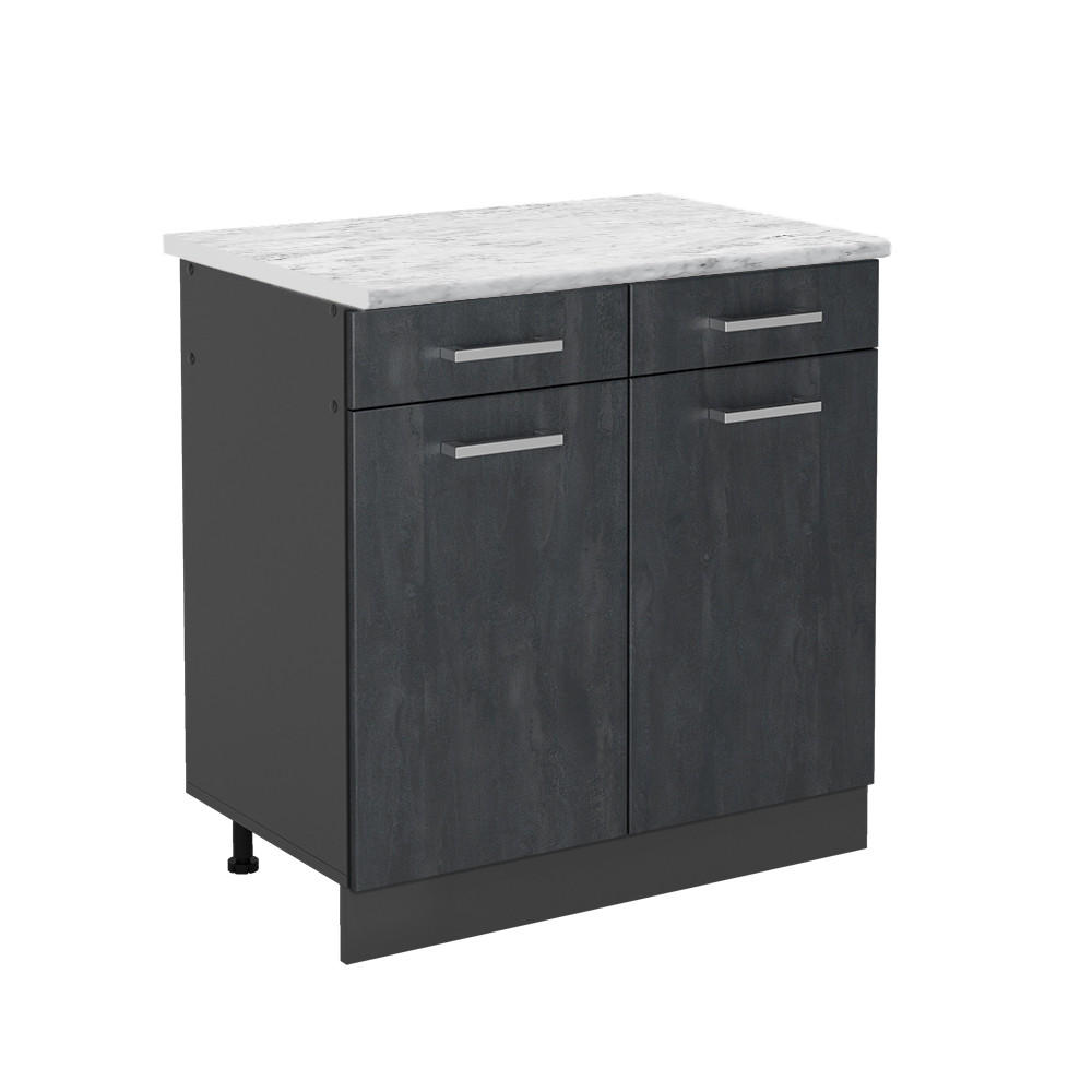 KÜCHENUNTERSCHRANK R-Line Schwarz Beton 80 cm AP Marmor - Anthrazit/Schwarz, Holzwerkstoff (80/81.6/60cm) - Vicco