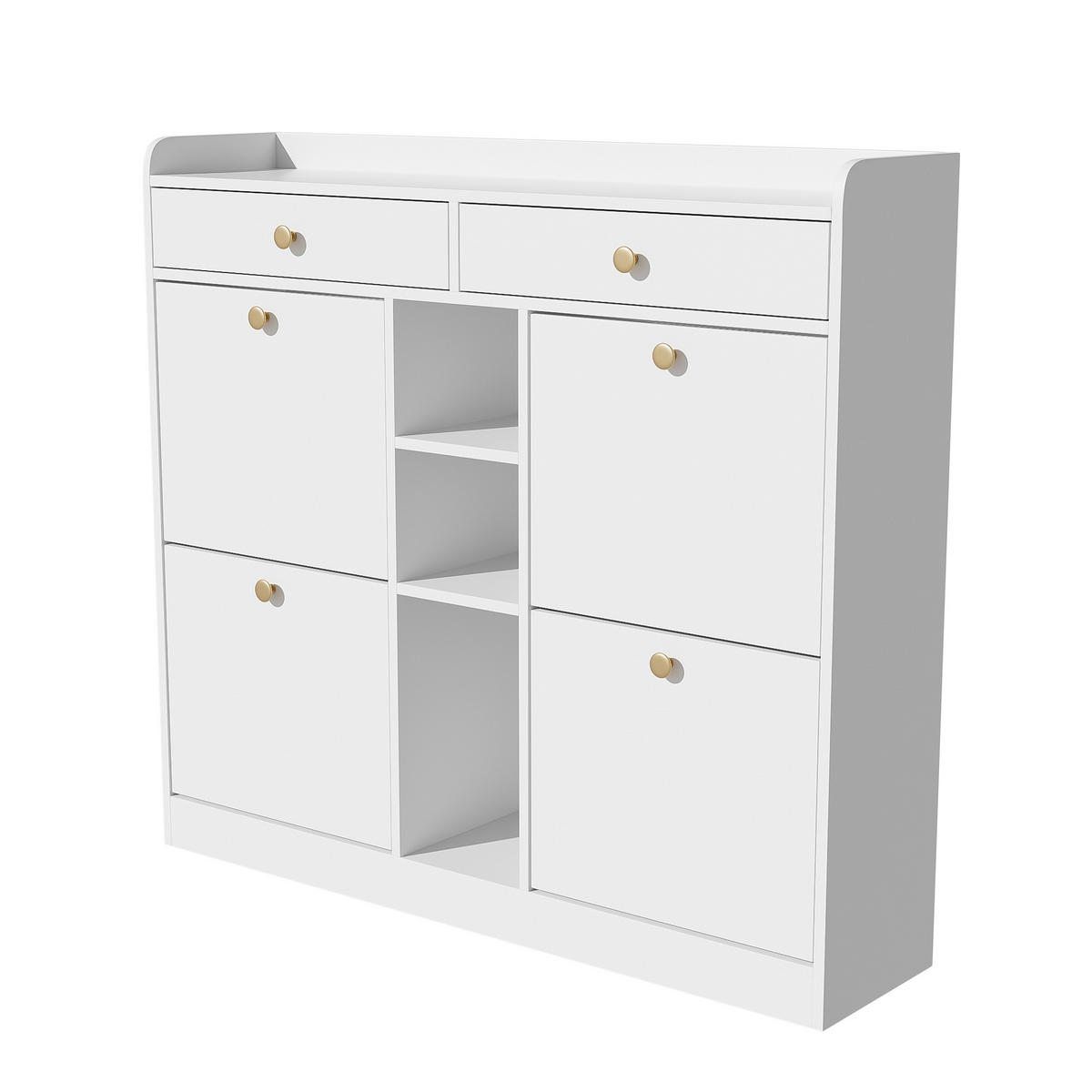 SCHUHSCHRANK in Weiß mit 4 Klapptüren und 2 Schubladen für Flur, B110/T26/H100 cm - Weiß, Holzwerkstoff (110/100/26cm) - STILVORA