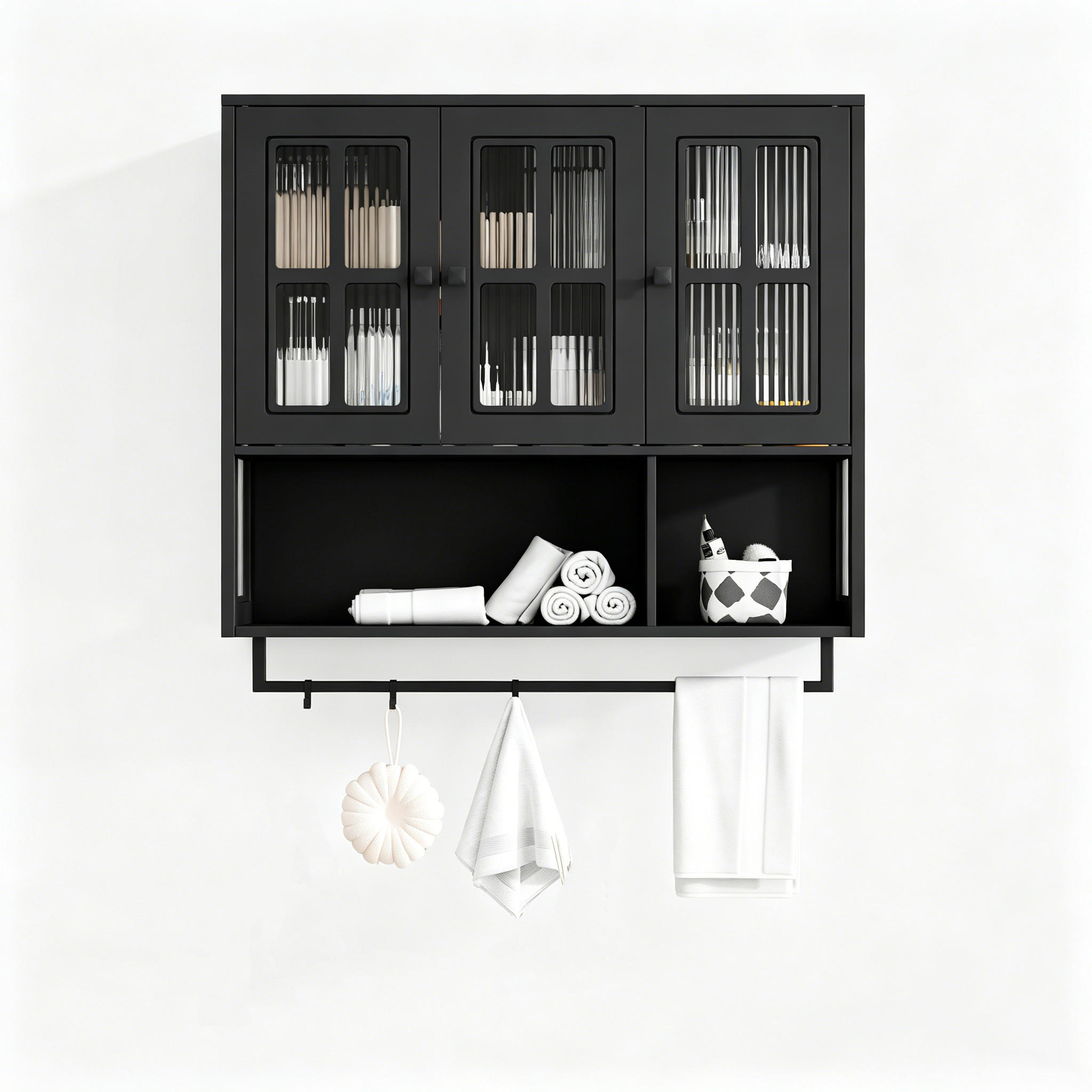 BADEZIMMER-WANDSCHRANK Schwarz 88/26/82,5 cm - Schwarz, Metall (88/82.5/26cm) - PANGIVO