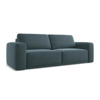 3-SITZER SOFA mit Schlaffunktion Samt Stoff Blau - Blau/Petrol, Kunststoff/Textil (242/91/100cm) - Makamii