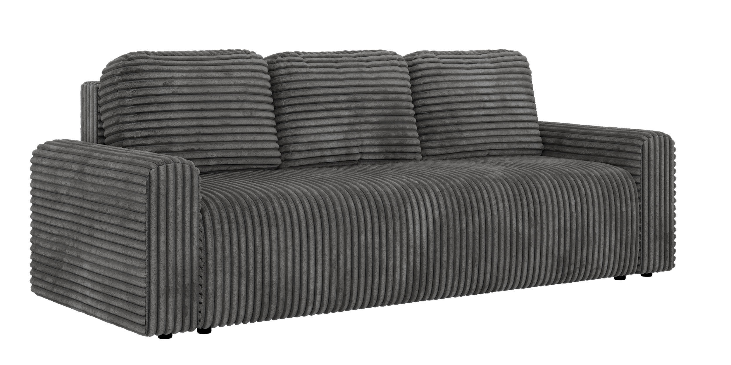 3-SITZER-SOFA NESSARO - Grau Cord - Schwarz/Grau, Kunststoff/Textil (243/92/90cm) - MKS