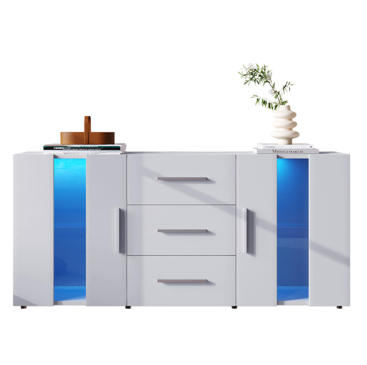 TV-LOWBOARD in Weiß mit 3 Schubladen und USB-LED Beleuchtung 140/35/70 cm - Eichefarben, Holzwerkstoff (140/70/35cm) - Redom