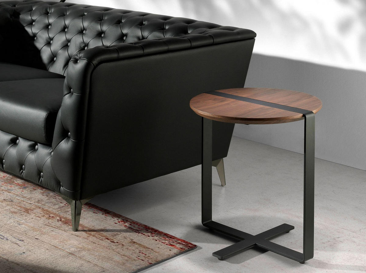 ECKTISCH Runder Nussbaum und schwarzer Stahl Ø50/52 cm - Nussbaumfarben/Walnussfarben, Holz/Holzwerkstoff (50/50/52cm) - ANGEL CERDA